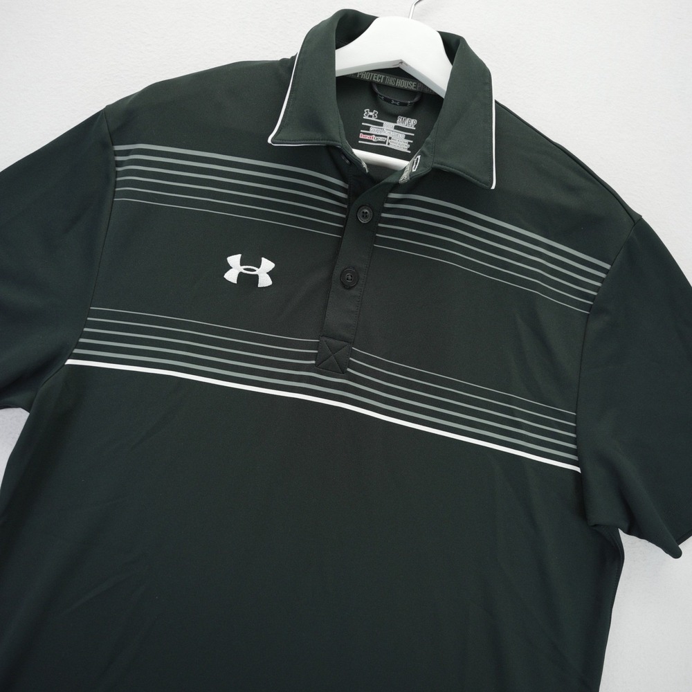 Under Armour Men's Striped Polo Shirt Black S Polyester Loose Short Sleeve